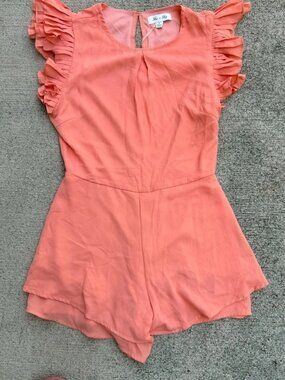 She and Sky Romper Womens Small Orange Ruffle One Piece High Waist Lightweight